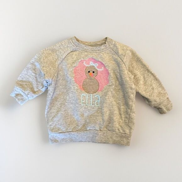 Ella Monogrammed Size 18 Months Thanksgiving Turkey Grey Sweatshirt 100% Cotton - Picture 1 of 6